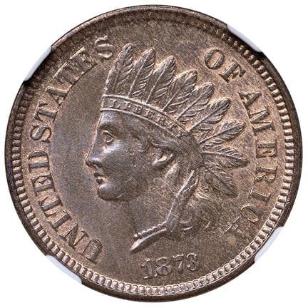 外国硬币——美国（1776-）1873年“3”字样开放式分币——KM 90a CU，封装于NGC M