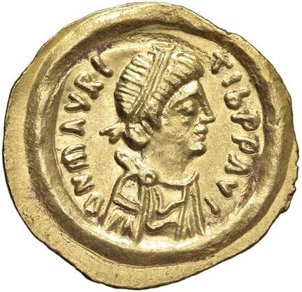 Monedas bizantinas - Mauricio Tiberio (582-602) Rá