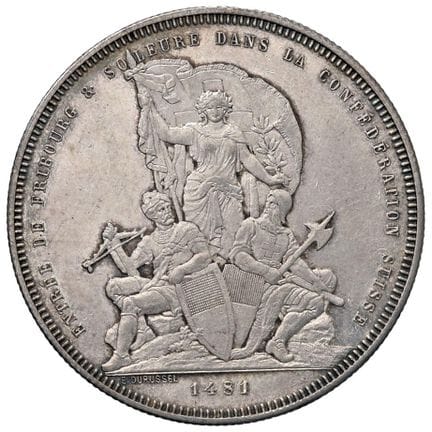 外国硬币——瑞士联邦（1848-） 5法郎 1881年弗里堡射击节——X S15 AG（25.03克