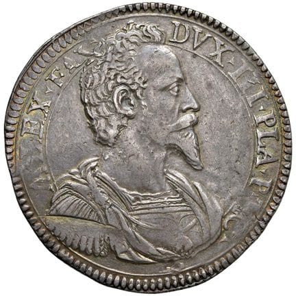 意大利钱币——皮亚琴察 亚历山德罗·法尔内塞（1586-1592） 盾形币 1592 A C - M