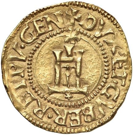 意大利钱币——热那亚总督两年期钱币 第一阶段（1528-1541） 太阳盾形币 CG - MIR 1