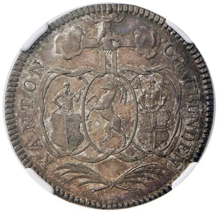外国硬币——瑞士格劳宾登州（1803-1850）1825年10巴岑——KM 12 AG，NGC MS