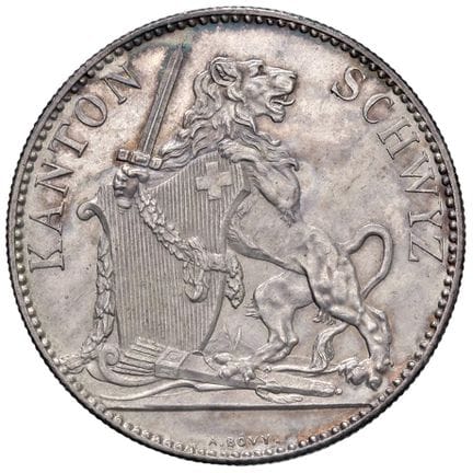 外国硬币——瑞士联邦（1848-） 5法郎 1867年施维茨射击节——X S9 AG（24.86克）