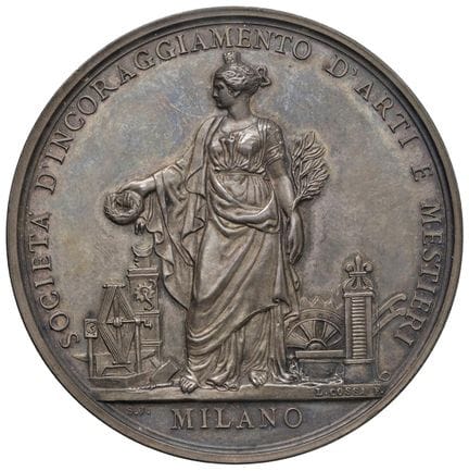 奖章——米兰艺术与手工艺促进协会 1903-1904年度工业进步奖章，机械与机械设计学校第二期班，授