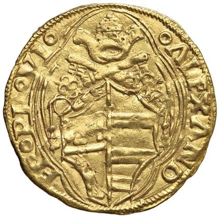 教皇钱币——亚历山大六世（1492-1503）博洛尼亚——杜卡托币——Munt. 33 AU（3.4