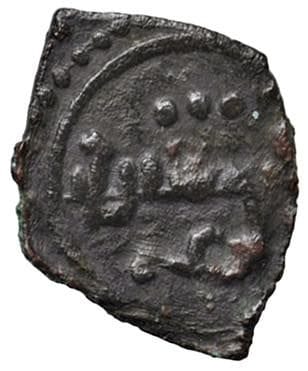 莱奥·文森佐藏品  - 梅西纳·鲁杰罗一世（1072-1101） 卡鲁巴币，背面有铭文，正面有星形图