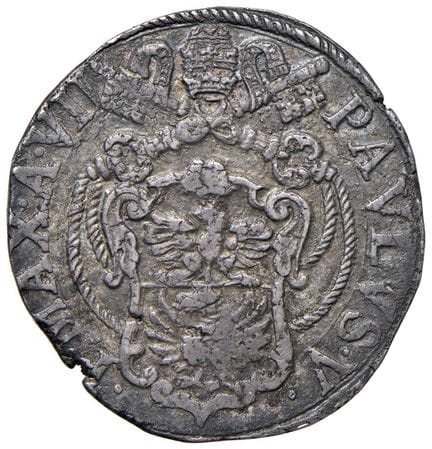 教皇钱币——保罗五世（1605-1621）大头像币 第七年——铸币编号 32 AG（9.61 克）—
