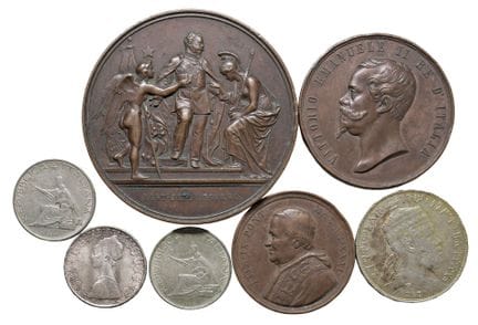 多件套装 - WORLD COINS 一套包含4枚19世纪银币和3枚青铜纪念章：3枚1961年和19
