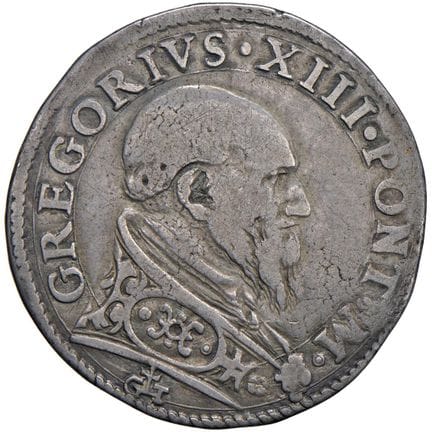 教皇钱币——格雷戈里十三世（1572-1585）大头币——Munt. 55 AG（9.32克）R -