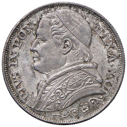 教皇硬币——庇护九世（1846-1878）2里拉 1867年 第十二年 - Munt. 48b AG