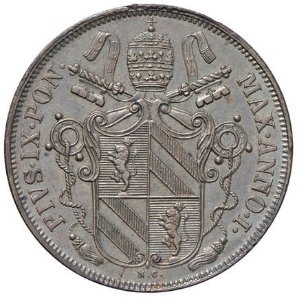 教皇硬币——庇护九世（1846-1878）博洛尼亚——1847年“第一年”拜奥科币——Munt. 8