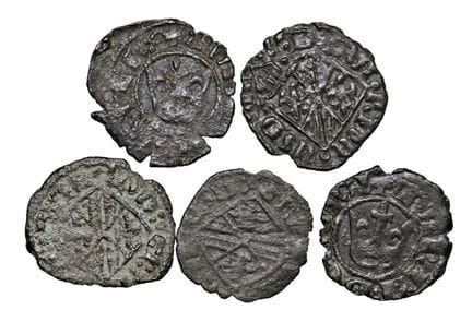 莱奥·文森佐收藏  - 梅西纳的玛丽亚·达拉戈纳（1377-1392） 5枚钱币套装：德纳罗 - M