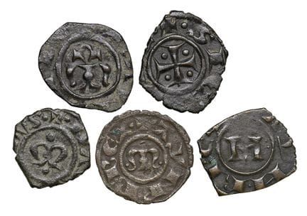 莱奥·文森佐收藏  - 曼弗雷多尼亚·曼弗雷迪（1258-1266） 5枚钱币套装：德纳罗 - MI