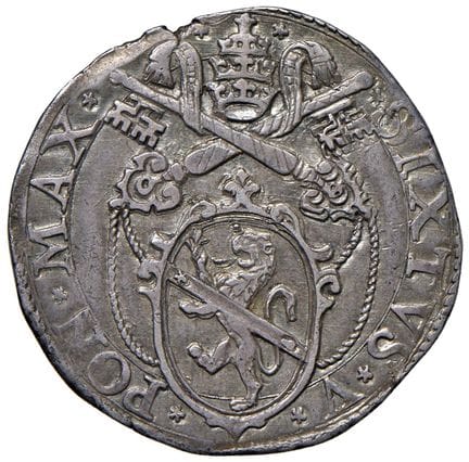 教皇钱币——西斯托五世（1585-1590）1588年大头币——Munt. 49 AG（9.47克）