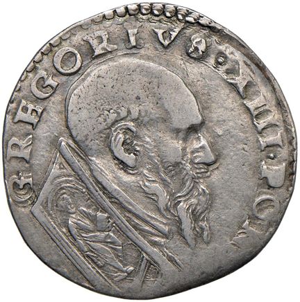 教皇钱币——格雷戈里十三世（1572-1585）大头币——Munt. 44 AG（9.61克）RR 