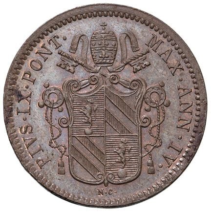 教皇硬币——庇护九世（1846-1878）博洛尼亚——1850年（第四年）半拜奥科币——Munt. 
