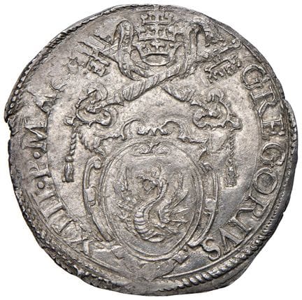 教皇钱币——格雷戈里十三世（1572-1585）大头币——Munt. 53 AG（9.6克）RR，该