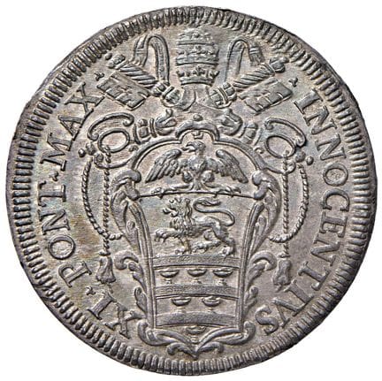 教皇钱币——英诺森十一世（1676-1689）大头币——Munt. 144 AG（9.19克）背面有
