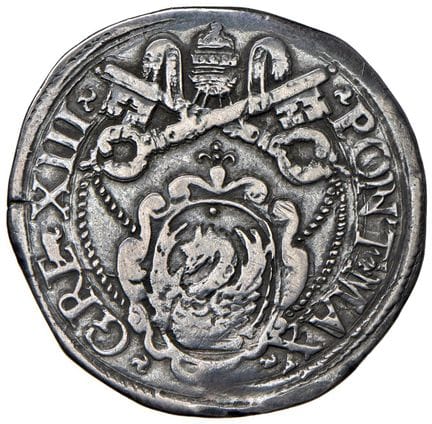 教皇钱币——格雷戈里十三世（1572-1585）大头币——Munt. 37 AG（9.28克）RR 