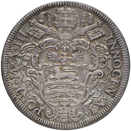 教皇钱币——英诺森十一世（1676-1689）大头币 第3年 - 铸币局 56 AG（9.46克）R