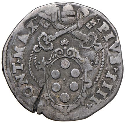 教皇钱币——庇护四世（1559-1565）大头币——铸于16 AG（9.17克）RRR 币坯有明显裂
