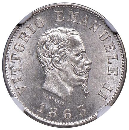 萨伏伊王朝 - *维托里奥·埃马努埃莱二世（1861-1878） 1863年50分硬币 T字纹徽章—