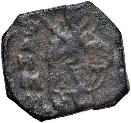 莱奥·文森佐收藏  - 梅西纳 鲁杰罗二世（1105-1154） 福拉罗币，币面为手持长矛和盾牌的圣