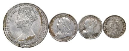 多枚套装 - *英国 维多利亚女王（1837-1901）4枚银币组合：1854年“哥特式”佛罗林币、