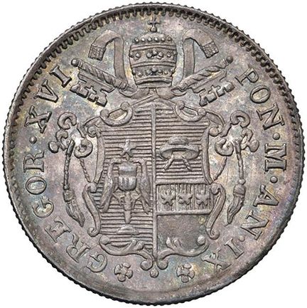 教皇硬币——格雷戈里十六世（1831-1846） 5拜奥基 1839年 第九年 - 铸币厂 15a 