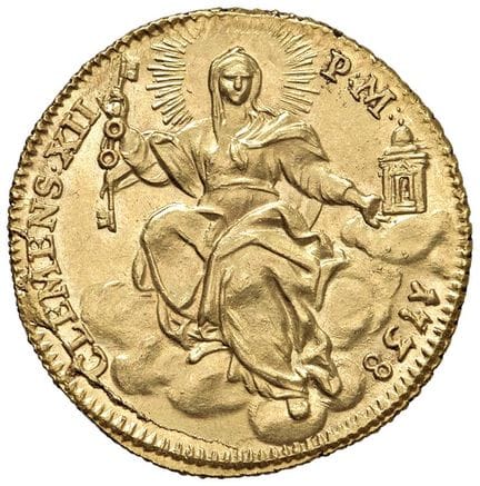 教皇硬币——克莱门特十二世（1730-1740）1738年泽奇诺币——Munt. 3，MIR 248
