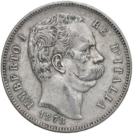 萨伏伊王朝 - *翁贝托一世（1878-1900） 1878年5里拉 - Nomisma 992 A