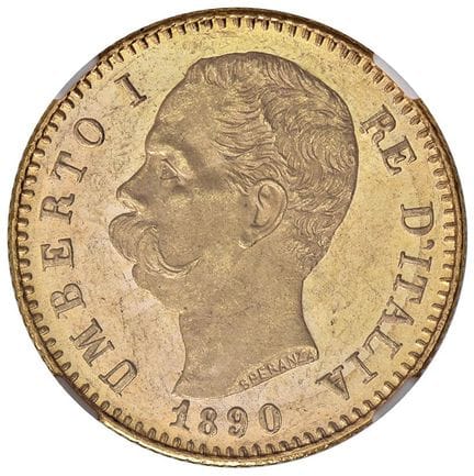 萨伏伊王朝——翁贝托一世（1878-1900）1890年20里拉——Nomisma 988 AU T
