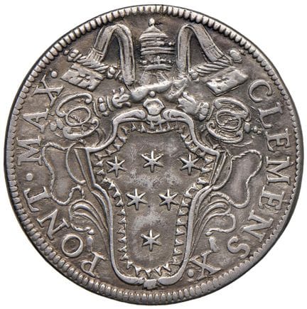 教皇钱币——克莱门特十世（1670-1676）大头像币——铸币编号 28 AG（9.33 克）RR，