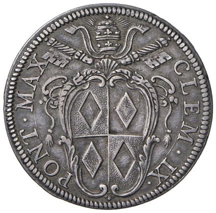 教皇钱币——克莱门特九世（1667-1669）大头币——铸币厂标记：5 AG（9.57克）R——BB