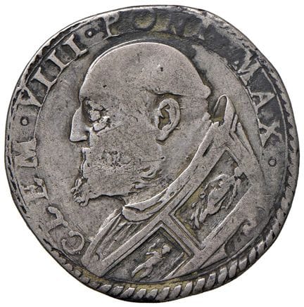 教皇钱币——克莱门特八世（1592-1605）大头币——Munt. 44 AG（9.16克）RR 该