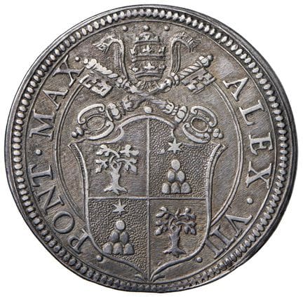 教皇钱币——亚历山大七世（1655-1667）大头像币——铸币日期：12 AG（9.57克）R——S