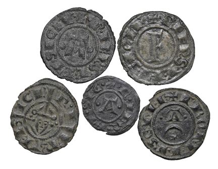 莱奥·文森佐收藏  - 布林迪西·费德里科二世（1197-1250） 5枚钱币套装：德纳罗 - MI