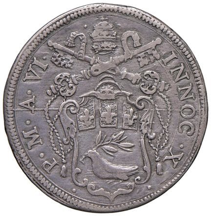 教皇钱币——英诺森十世（1644-1655）1650年大头币 第六年 - 铸造日期 8月15日（9.