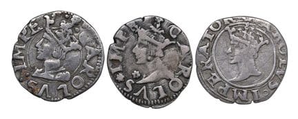 莱奥·文森佐收藏  - 梅西纳 卡洛五世·哈布斯堡（1516-1556） 3枚钱币套装：半塔里币，标