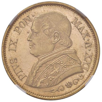 教皇钱币——庇护九世（1846-1878）10里拉 1867年 第二十一卷——Munt. 43a A