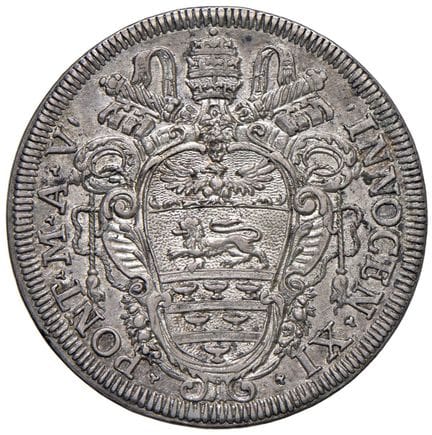教皇钱币——英诺森十一世（1676-1689）大头像币 第5年——铸币编号54 AG（9.59克）R