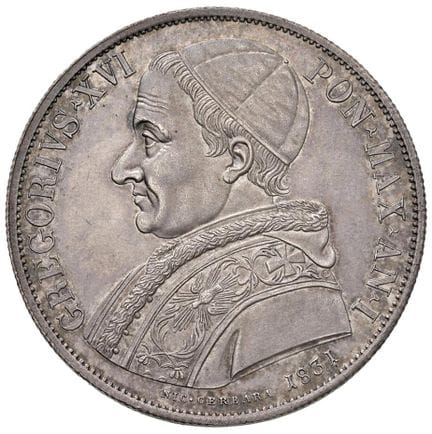 教皇硬币——格雷戈里十六世（1831-1846） 1831年第一年 1斯库多 - 铸币厂代码 6 A