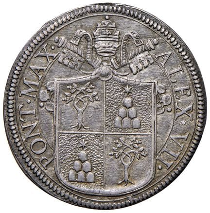 教皇钱币——亚历山大七世（1655-1667）大头币——铸币编号 11 AG（9.46 克）RR -