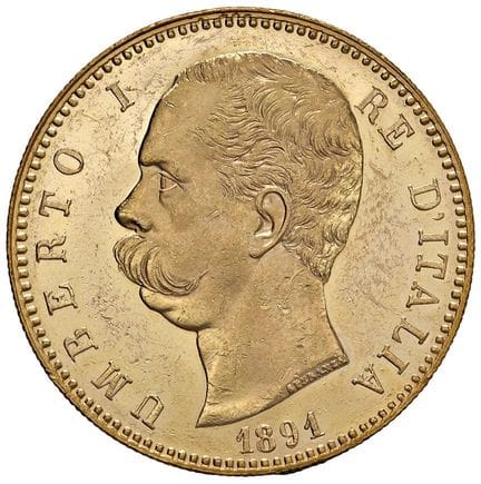 萨伏伊王朝——翁贝托一世（1878-1900）100里拉 1891年——Nomisma 974 AU
