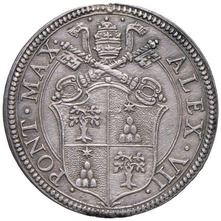 教皇钱币——亚历山大七世（1655-1667）大头币——铸币局标记 8 AG（9.58克）RRR。1