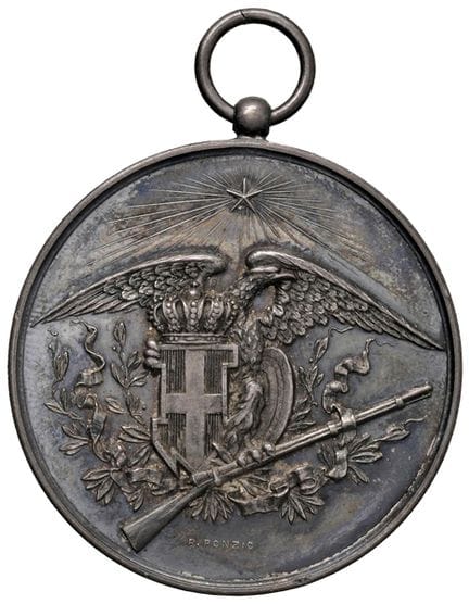 奖章 - 米兰射击协会 1899年米兰国家射击协会奖章 - 授予卡洛·丰塔纳 - 作品：P. 庞齐奥