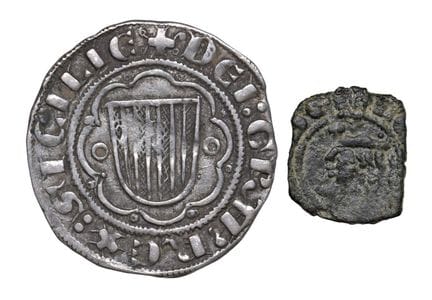 莱奥·文森佐收藏  - 梅西纳·卢多维科·达拉戈纳（1342-1355） 2枚钱币套装：皮埃雷亚莱币