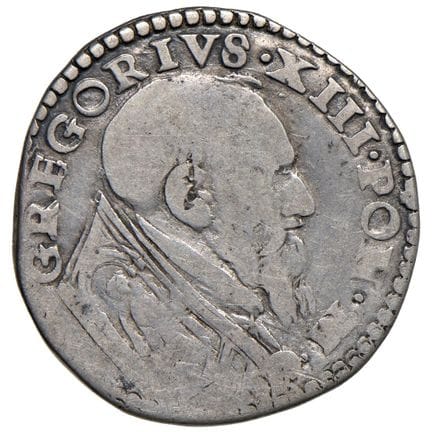 教皇钱币——格雷戈里十三世（1572-1585）大头币——Munt. 59 AG（9.18克）RRR