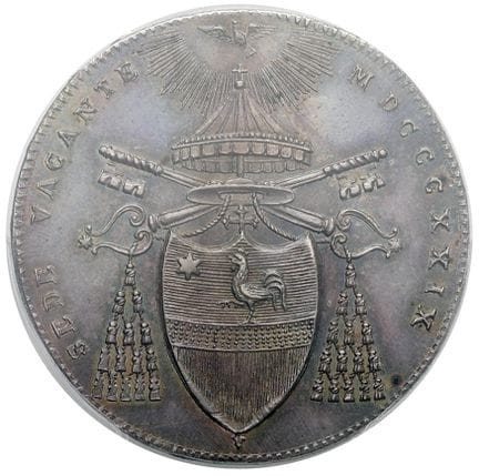 教皇硬币——教宗空位期（1829年）1829年半斯库多币——2 AG RR 版，PCGS MS 63