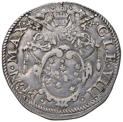教皇钱币——克莱门特八世（1592-1605）1592年大头币——Munt. 32 AG（9.38克